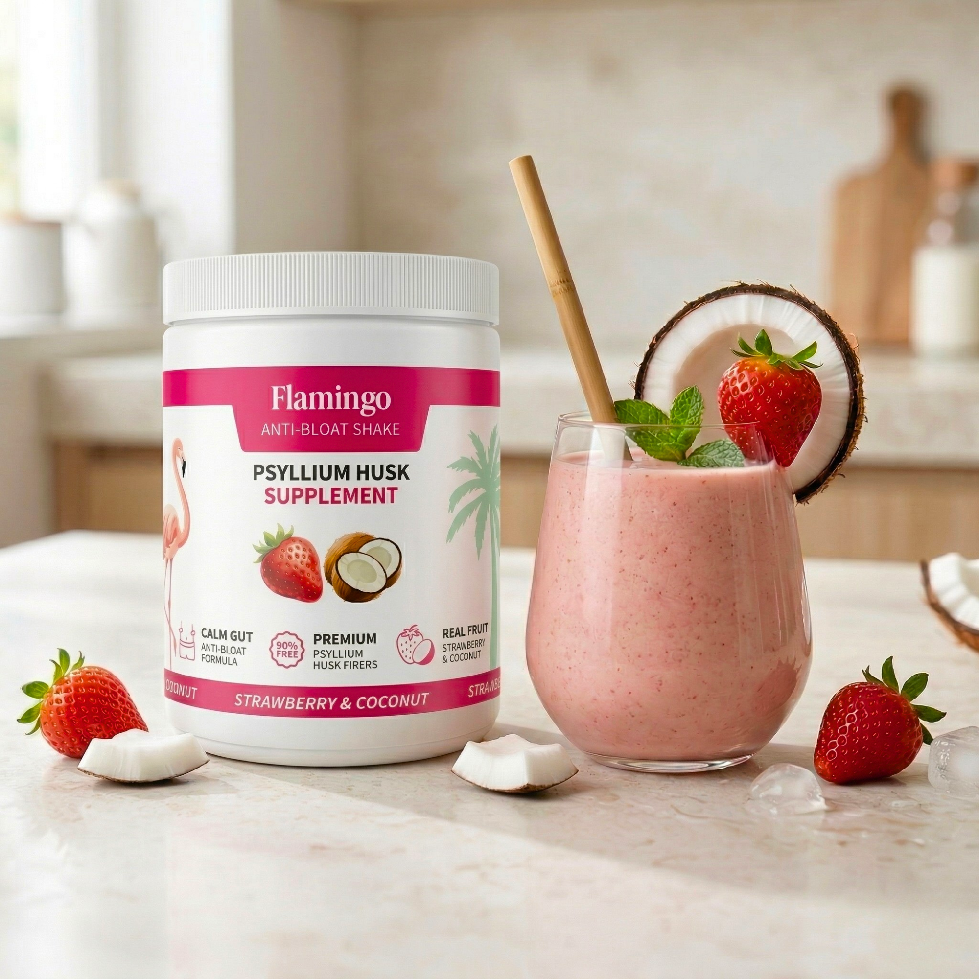 Flamingo Anti-Bloat Shake: Strawberry & Coconut